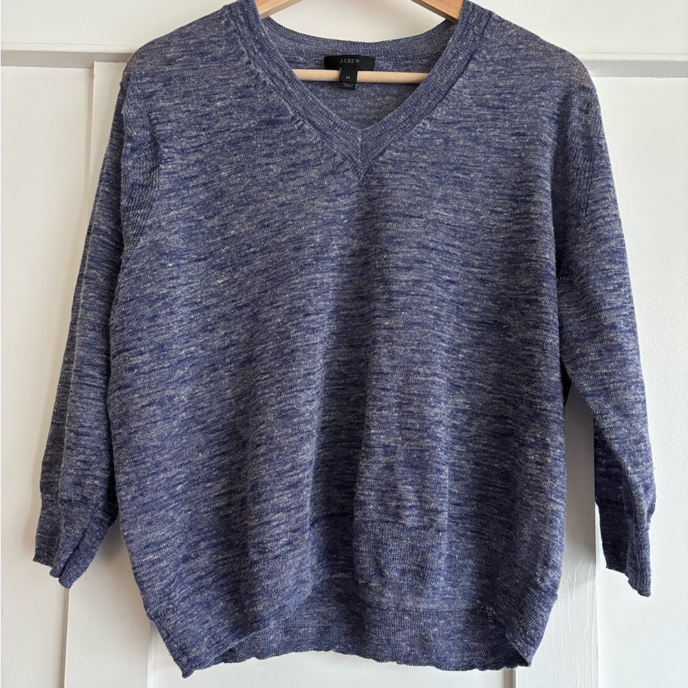 J. Crew linen blend Heathered Blue V-Neck Sweater
